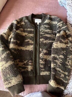 Marrakech Olive & Cream Camouflage Teddy Bomber Jacket